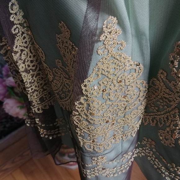 GREEN/BROWN BEADED/SEQUIN SUMMER DRESS BY TEEZE ME SIZE M - Picture 5 of 10